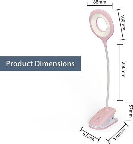 Clip On Reading Light, USB Rechargeable Clip On Lamp, 3 Color Touch Dimmable, Eye Protect, Pink in Saudi Arabia
