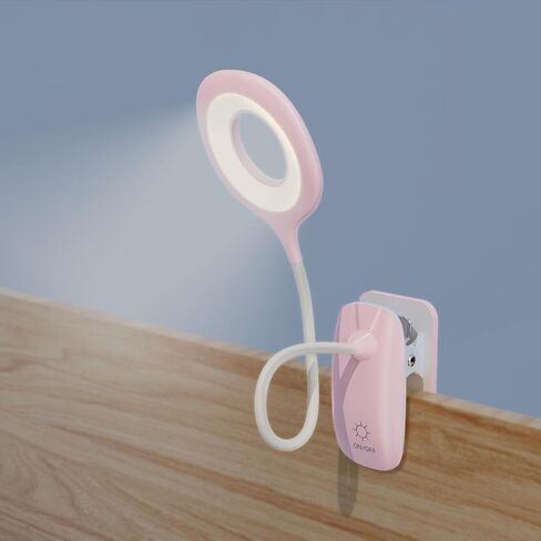 Clip On Reading Light, USB Rechargeable Clip On Lamp, 3 Color Touch Dimmable, Eye Protect, Pink in Saudi Arabia