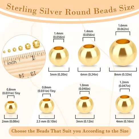 100PCS Sterling Silver Beads for Jewelry Making S925 Round Ball Bead Smooth Solid Loose Beading 2MM Spacer Bead Finding Supplies for DIY Crafts Rings Bracelet Necklace Earrings (Silver+Gold) in Kuwait