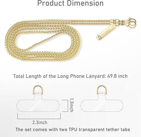 Metal Phone Chain,Hands-Free Cell Phone Chain Crossbody Detachable Phone Strap Fits for Smartphone,1* Phone Lanyard,1*Phone Wristlet Strap,2*Cell Phone Tether Tabs (Gold,Long) in Saudi Arabia