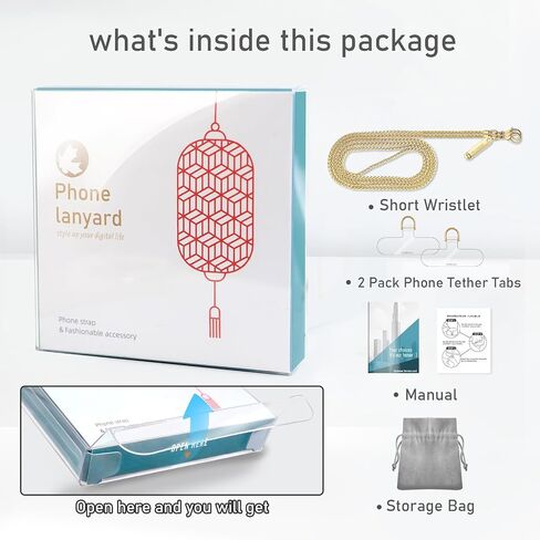 Metal Phone Chain,Hands-Free Cell Phone Chain Crossbody Detachable Phone Strap Fits for Smartphone,1* Phone Lanyard,1*Phone Wristlet Strap,2*Cell Phone Tether Tabs (Gold,Long) in Saudi Arabia