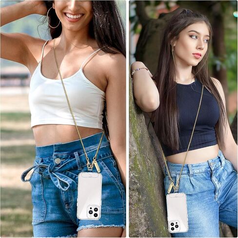 Metal Phone Chain,Hands-Free Cell Phone Chain Crossbody Detachable Phone Strap Fits for Smartphone,1* Phone Lanyard,1*Phone Wristlet Strap,2*Cell Phone Tether Tabs (Gold,Long) in Saudi Arabia