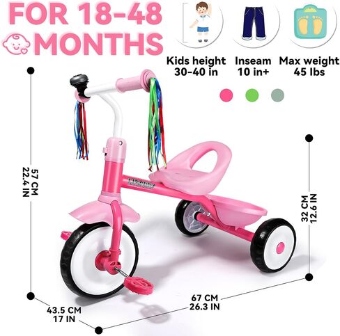 Liberry Toddler Tricycle for 2 3 4 Years Old Girls 3 Wheel Bike, Pink in Saudi Arabia