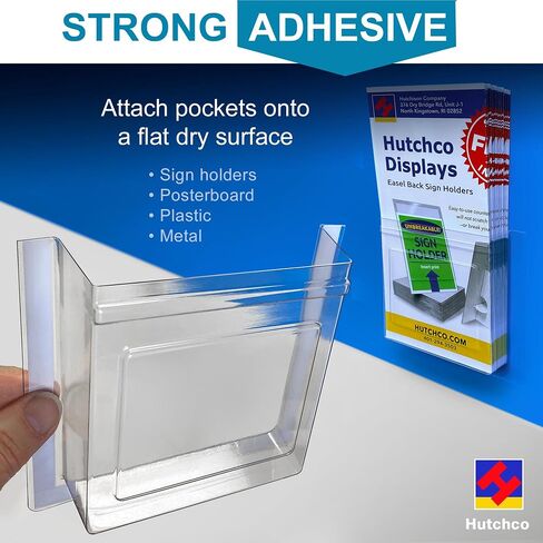 Peel & Stick-On Pocket Literature Holder (25 Pack - 4" Displays) for Marketing & Business Flyers, Cards, Booklets, Pamphlets - Crystal Clear Plastic Brochure Organizer - Strong Adhesive LSE Tape in Saudi Arabia