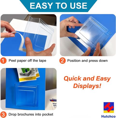 Peel & Stick-On Pocket Literature Holder (25 Pack - 4" Displays) for Marketing & Business Flyers, Cards, Booklets, Pamphlets - Crystal Clear Plastic Brochure Organizer - Strong Adhesive LSE Tape in Saudi Arabia