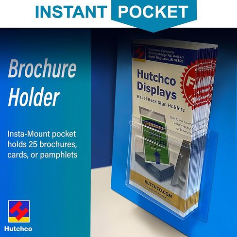 Peel & Stick-On Pocket Literature Holder (25 Pack - 4" Displays) for Marketing & Business Flyers, Cards, Booklets, Pamphlets - Crystal Clear Plastic Brochure Organizer - Strong Adhesive LSE Tape in Saudi Arabia