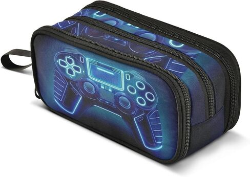 Blue Glowing Game Controller Pencil Case Large Capacity Pencil Pouch Boys Girls 3 Compartment Pen Bag School Office Stationery Organizer in Saudi Arabia