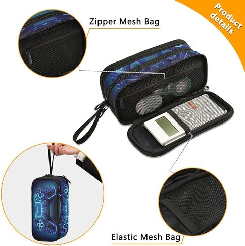 Blue Glowing Game Controller Pencil Case Large Capacity Pencil Pouch Boys Girls 3 Compartment Pen Bag School Office Stationery Organizer in Saudi Arabia