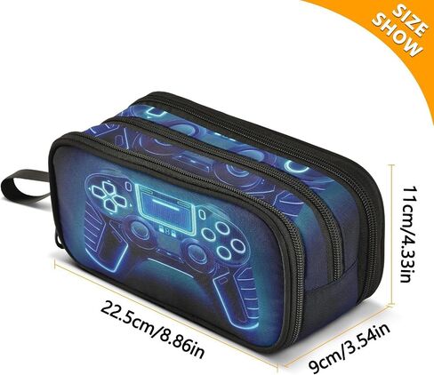 Blue Glowing Game Controller Pencil Case Large Capacity Pencil Pouch Boys Girls 3 Compartment Pen Bag School Office Stationery Organizer in Saudi Arabia