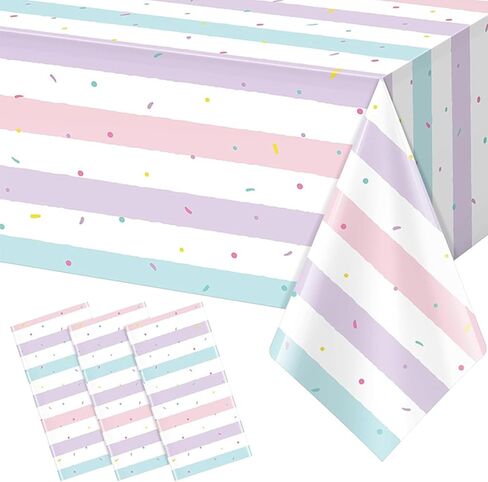 3 Pack Sprinkle Ice Cream Tablecloth, Ice Cream Birthday Party Supplies, 54X108 Inch Disposable Plastic Waterproof Table Cover for Kids Girls Birthday Party Decor Baby Shower in Kuwait