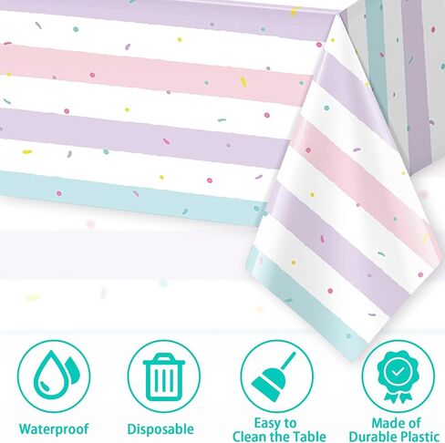 3 Pack Sprinkle Ice Cream Tablecloth, Ice Cream Birthday Party Supplies, 54X108 Inch Disposable Plastic Waterproof Table Cover for Kids Girls Birthday Party Decor Baby Shower in Kuwait