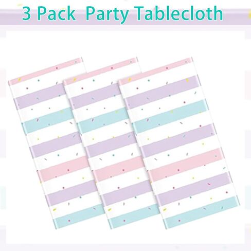 3 Pack Sprinkle Ice Cream Tablecloth, Ice Cream Birthday Party Supplies, 54X108 Inch Disposable Plastic Waterproof Table Cover for Kids Girls Birthday Party Decor Baby Shower in Kuwait