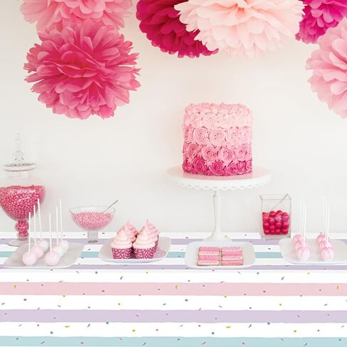 3 Pack Sprinkle Ice Cream Tablecloth, Ice Cream Birthday Party Supplies, 54X108 Inch Disposable Plastic Waterproof Table Cover for Kids Girls Birthday Party Decor Baby Shower in Kuwait