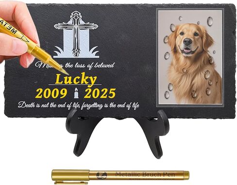 Pet Memorial Stones for Dogs Pet Headstones for Dogs Dog Memorial Stone Pet Grave Markers Dog for Cat Lovers with Stand and Markers - 11.8 * 5.9 Inches Stone（Style 3 in Kuwait