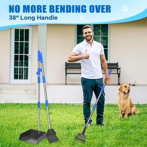 Larger Pooper Scooper Dog Pooper Scooper for Large Medium Small Dogs Heavy Duty Stainless Steel with Long Handle Tray Rake Shovel for Yard in Saudi Arabia