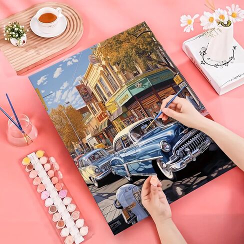 JATOK Paint by Numbers Kits for Adults, Painting Kits for Beginners On Clear Symbols Colored Canvas, Easy DIY Acrylic Pigment Drawing Paintwork for Home Wall Decor, Car 16X20in (No Frame) in Kuwait