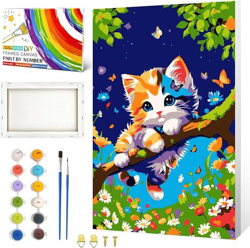 Ztotz Paint by Numbers Kit للقطط البالغين ، الطلاء بأرقام القط ، مجموعات اللوحة من البالغين على اللوحة على القماش ، 8 × 12 قطط الأشجار عدد فنان الطبقات لديكور الهدايا (مع صندوق ملون) in Kuwait