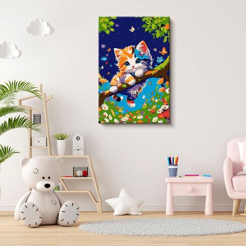 Ztotz Paint by Numbers Kit للقطط البالغين ، الطلاء بأرقام القط ، مجموعات اللوحة من البالغين على اللوحة على القماش ، 8 × 12 قطط الأشجار عدد فنان الطبقات لديكور الهدايا (مع صندوق ملون) in Kuwait