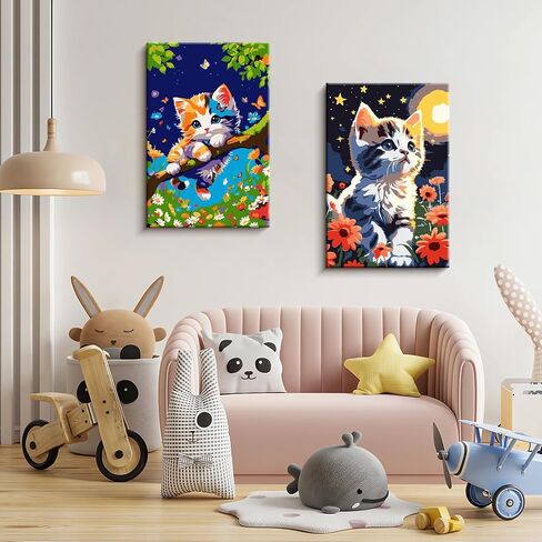 Ztotz Paint by Numbers Kit للقطط البالغين ، الطلاء بأرقام القط ، مجموعات اللوحة من البالغين على اللوحة على القماش ، 8 × 12 قطط الأشجار عدد فنان الطبقات لديكور الهدايا (مع صندوق ملون) in Kuwait