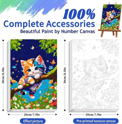 Ztotz Paint by Numbers Kit للقطط البالغين ، الطلاء بأرقام القط ، مجموعات اللوحة من البالغين على اللوحة على القماش ، 8 × 12 قطط الأشجار عدد فنان الطبقات لديكور الهدايا (مع صندوق ملون) in Kuwait