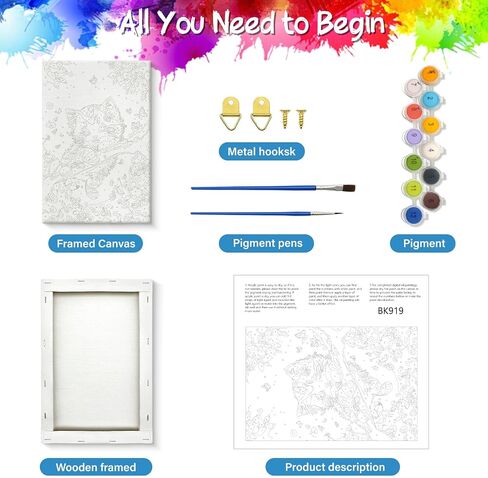 Ztotz Paint by Numbers Kit للقطط البالغين ، الطلاء بأرقام القط ، مجموعات اللوحة من البالغين على اللوحة على القماش ، 8 × 12 قطط الأشجار عدد فنان الطبقات لديكور الهدايا (مع صندوق ملون) in Kuwait