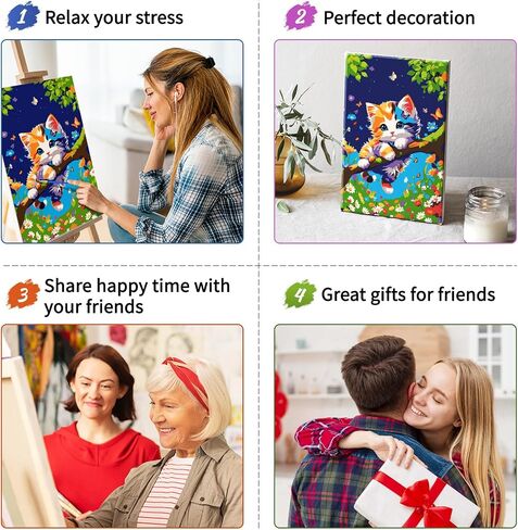 Ztotz Paint by Numbers Kit للقطط البالغين ، الطلاء بأرقام القط ، مجموعات اللوحة من البالغين على اللوحة على القماش ، 8 × 12 قطط الأشجار عدد فنان الطبقات لديكور الهدايا (مع صندوق ملون) in Kuwait