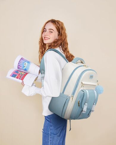 LOVEVOOK School Backpack for Teen Girls, Cute Student Backpack Purse Kid Bookbag for 14-16 Teenage, Back to School Backpacks Fit 15.6 Inch Laptop, Large College Travel Bag, Beige-Khaki in Kuwait