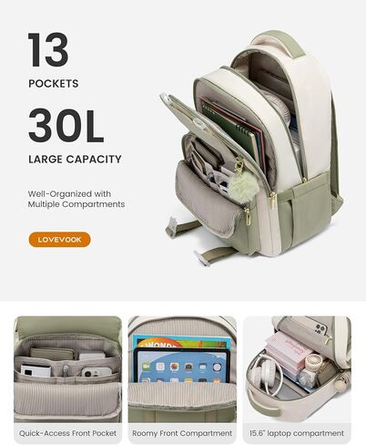 LOVEVOOK School Backpack for Teen Girls, Cute Student Backpack Purse Kid Bookbag for 14-16 Teenage, Back to School Backpacks Fit 15.6 Inch Laptop, Large College Travel Bag, Beige-Khaki in Kuwait