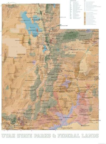 Utah State Parks & Federal Lands Map 18x24 Poster (Camel & Slate Blue) in Saudi Arabia