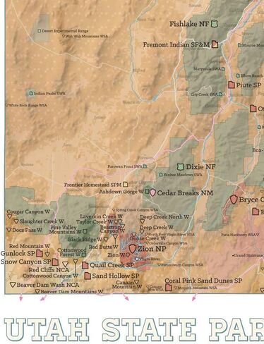 Utah State Parks & Federal Lands Map 18x24 Poster (Camel & Slate Blue) in Saudi Arabia