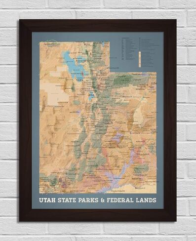 Utah State Parks & Federal Lands Map 18x24 Poster (Camel & Slate Blue) in Saudi Arabia