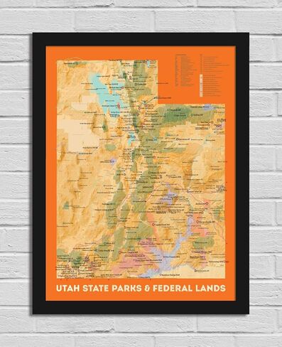 Utah State Parks & Federal Lands Map 18x24 Poster (Camel & Slate Blue) in Saudi Arabia