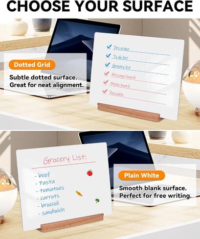 Dry Erase Acrylic Whiteboard 9x12 – White Surface or Dotted Grid – Desktop Writing Board with Wood Base – Reversible Horizontal & Vertical Display (Plain White) in Kuwait