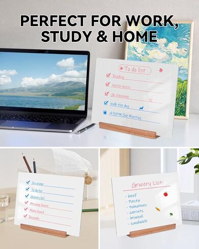 Dry Erase Acrylic Whiteboard 9x12 – White Surface or Dotted Grid – Desktop Writing Board with Wood Base – Reversible Horizontal & Vertical Display (Plain White) in Kuwait