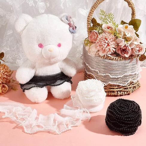 PH PandaHall 4 Yards Ruffle Pleated Trim, 2-Layer Elastic Fabric Ribbon 3-1/8 Inch Wide Black Tulle Fabric Applique Ruffled Tulle Lace for Trimming Craft Sewing Dress Collar Cuffs Hat Bag Decor in Saudi Arabia