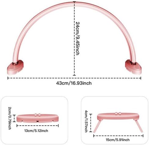Half Moon Light for Nail Desk,16 inch Half Moon Lamp,Portable Ring Light for Eyelash Extensions,Suitable for Nail Beauty Crafts Sculpture，Brightness Adjustable, Pink in Saudi Arabia