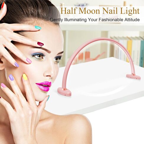 Half Moon Light for Nail Desk,16 inch Half Moon Lamp,Portable Ring Light for Eyelash Extensions,Suitable for Nail Beauty Crafts Sculpture，Brightness Adjustable, Pink in Saudi Arabia