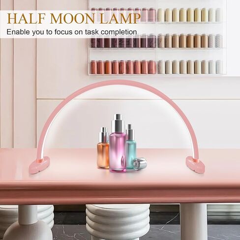 Half Moon Light for Nail Desk,16 inch Half Moon Lamp,Portable Ring Light for Eyelash Extensions,Suitable for Nail Beauty Crafts Sculpture，Brightness Adjustable, Pink in Saudi Arabia
