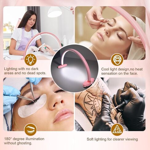 Half Moon Light for Nail Desk,16 inch Half Moon Lamp,Portable Ring Light for Eyelash Extensions,Suitable for Nail Beauty Crafts Sculpture，Brightness Adjustable, Pink in Saudi Arabia