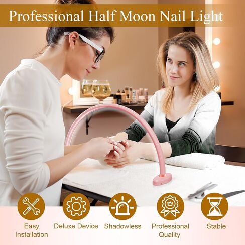 Half Moon Light for Nail Desk,16 inch Half Moon Lamp,Portable Ring Light for Eyelash Extensions,Suitable for Nail Beauty Crafts Sculpture，Brightness Adjustable, Pink in Saudi Arabia