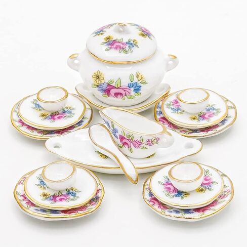 Odoria 1/12 Miniature Dish Dinnerware Set 17Pcs Dollhouse Decoration Accessories, Pink Rose in Saudi Arabia