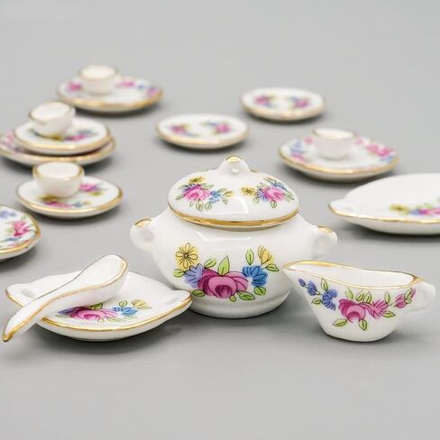 Odoria 1/12 Miniature Dish Dinnerware Set 17Pcs Dollhouse Decoration Accessories, Pink Rose in Saudi Arabia