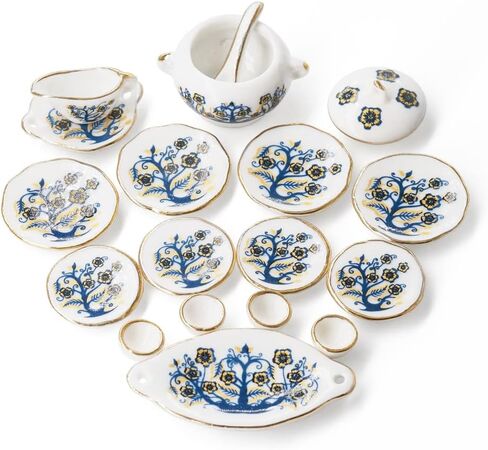 Odoria 1/12 Miniature Dish Dinnerware Set 17Pcs Dollhouse Decoration Accessories, Pink Rose in Saudi Arabia