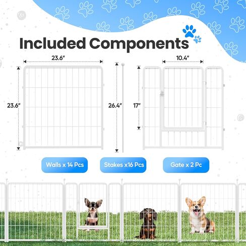 Playpen Deluxe Deluxe 24 بوصة 8 لوحة ، سياج الكلب الداخلي والخارجي المثالي للجرو/الكلاب الصغيرة ، التخييم ، الفناء ، RV ، سياج الحديقة ، أبيض in Saudi Arabia