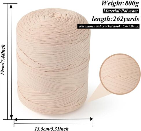 خيوط شيرت ، 260 ياردة تي شيرت خيوط الكروشيه 28.2oz/800g مرنة يدوية الحياكة tshirt غزل لأكياس الكروشيه وسادة المنزل ديكور المنزل ديي (كريم) in Kuwait
