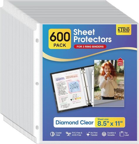 KTRIO Clear Sheet Protectors 8.5 x 11 in Page Protectors for 3 Ring Binder, Plastic Sleeves for Binders, Top Loading Paper Protector Letter Size, 120 Pack in Kuwait
