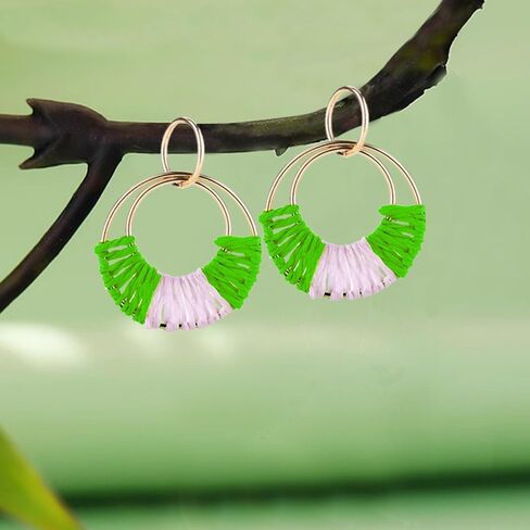 Handmade Rattan Earrings Statement Geometric Round Drop Earrings for Women Girls Lightweight Handmade Straw Wicker Rattan Dangle Earrings Boho Summer Beach Earrings (Blue) in Saudi Arabia