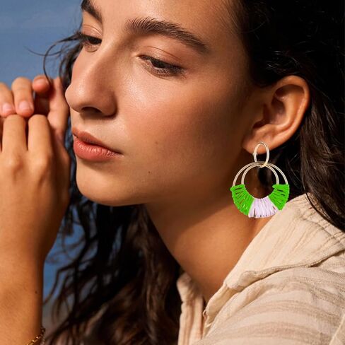 Handmade Rattan Earrings Statement Geometric Round Drop Earrings for Women Girls Lightweight Handmade Straw Wicker Rattan Dangle Earrings Boho Summer Beach Earrings (Blue) in Saudi Arabia