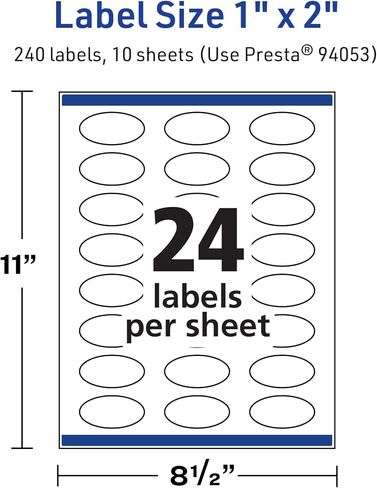 Avery TrueBlock Matte White Oval Labels ، Sure Feed Technology ، 1 "× 2" ، 240 ملصقات بيضاء غير لامعة ، طباعة إلى الحافة ، والليزر/الحبر القابلة للطباعة ، رائعة للتغليف وتجارة المنتجات in Kuwait