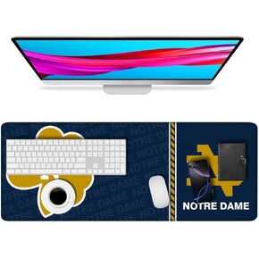 Large Extended Gaming Mouse Pad with Stitched Edges, College Football Non-Slip Waterproof Rubber Base Mouse Pad for Notre Dame Office, Computer, Keyboard, Laptop and Home Desk Pad 31.5 x 11.7 Inch